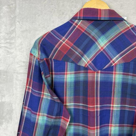 Vintage Wrangler Western Snap Shirt Plaid Pearl Snap Long Sleeve 1990s Men Sz L - Picture 4 of 9